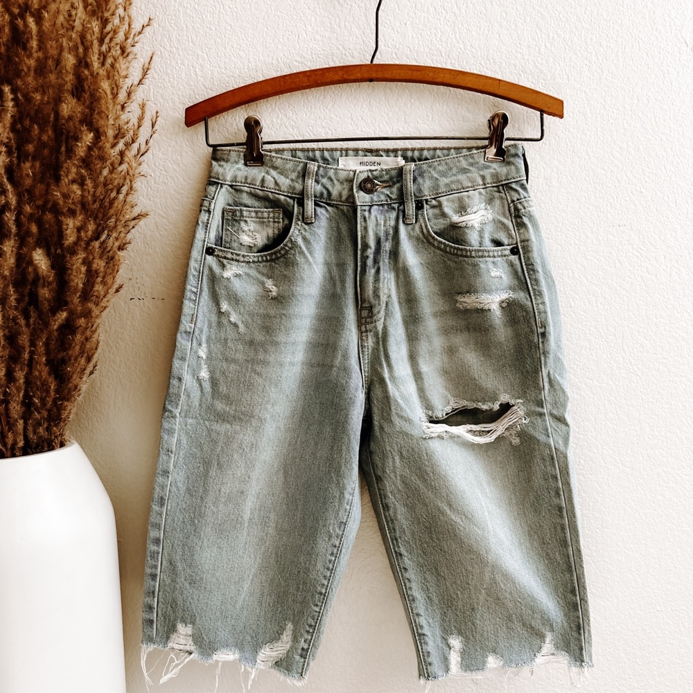 HIDDEN Distressed High Waist Jean Shorts